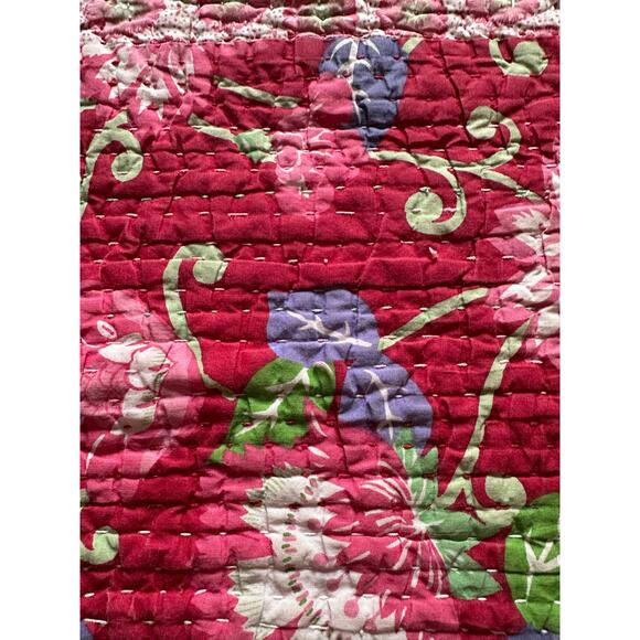 Pottery Barn teen Handcrafted Quilt Block Print vintage pink floral girls cotton - Picture 12 of 16